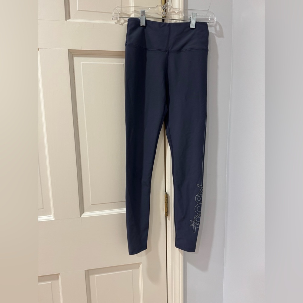Soul Cycle XS slate (greyish blue) leggings, stripe & Soul left leg